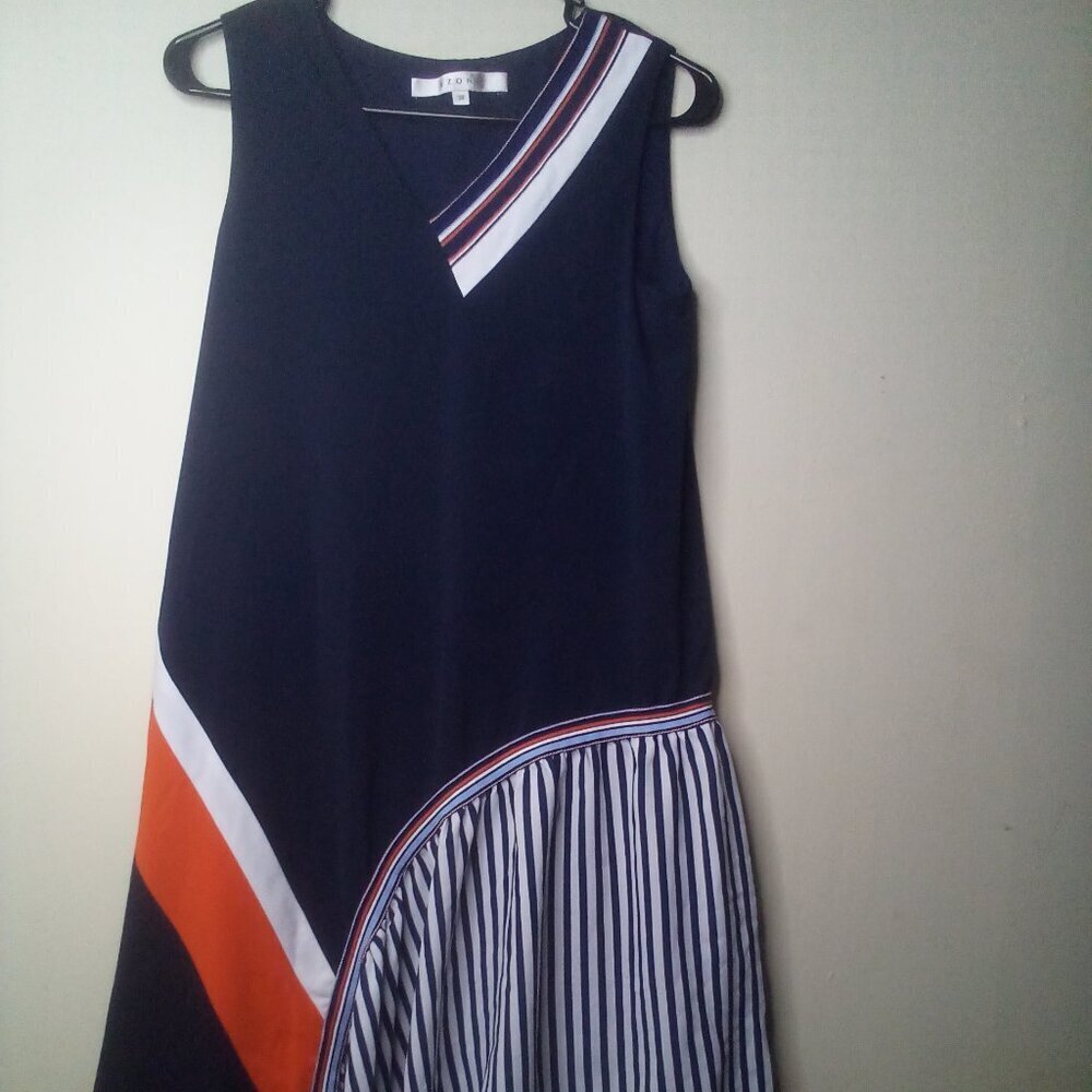 Azona Dress Women 38 M Sleeveless Color Block Stripe Blue Orange
